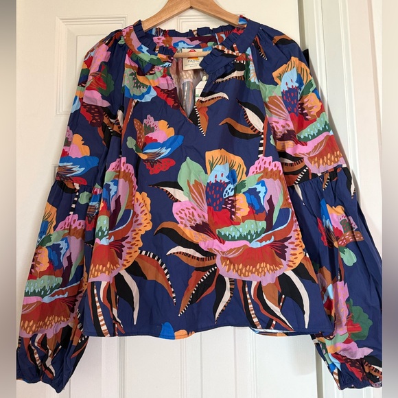 FARM Rio Tops - Farm Rio x Anthropologie Navy Floral Blouse